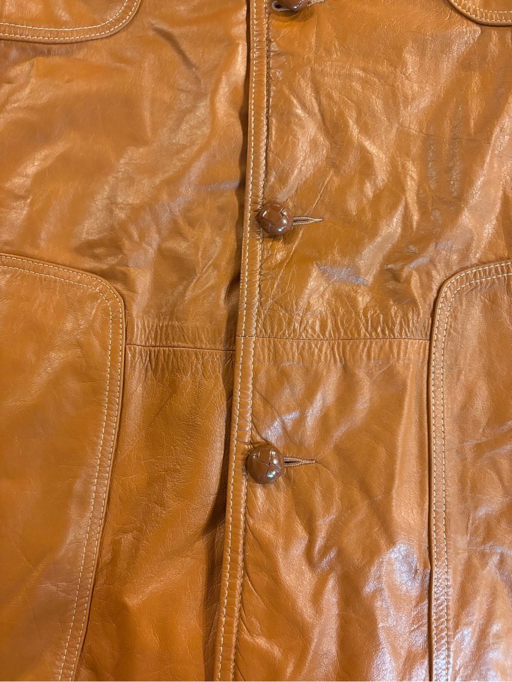 Men's Chestnut Leather Button-Front Coat - Picture 7 of 12